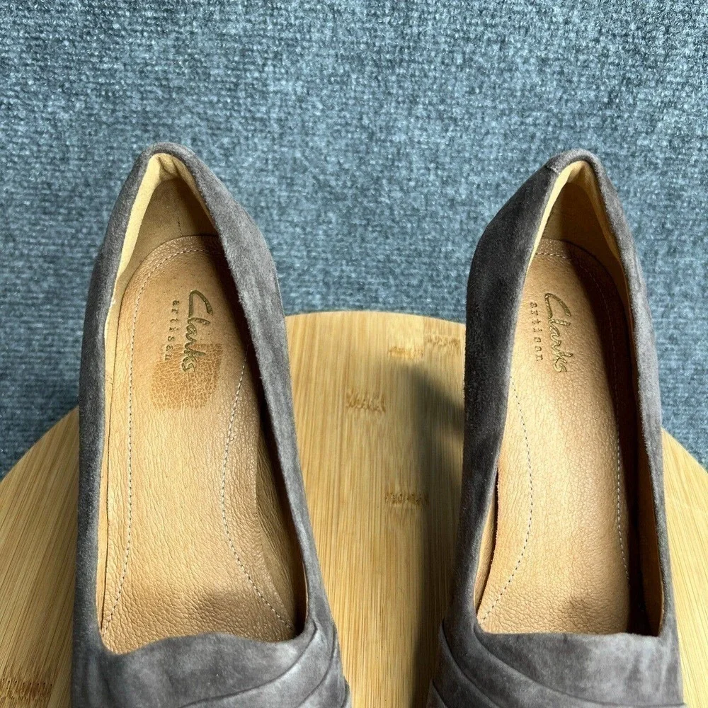 Clarks Heels Womens 8.5 Delsie Joy Suede Platform Pumps Gray Suede Leather EUC
